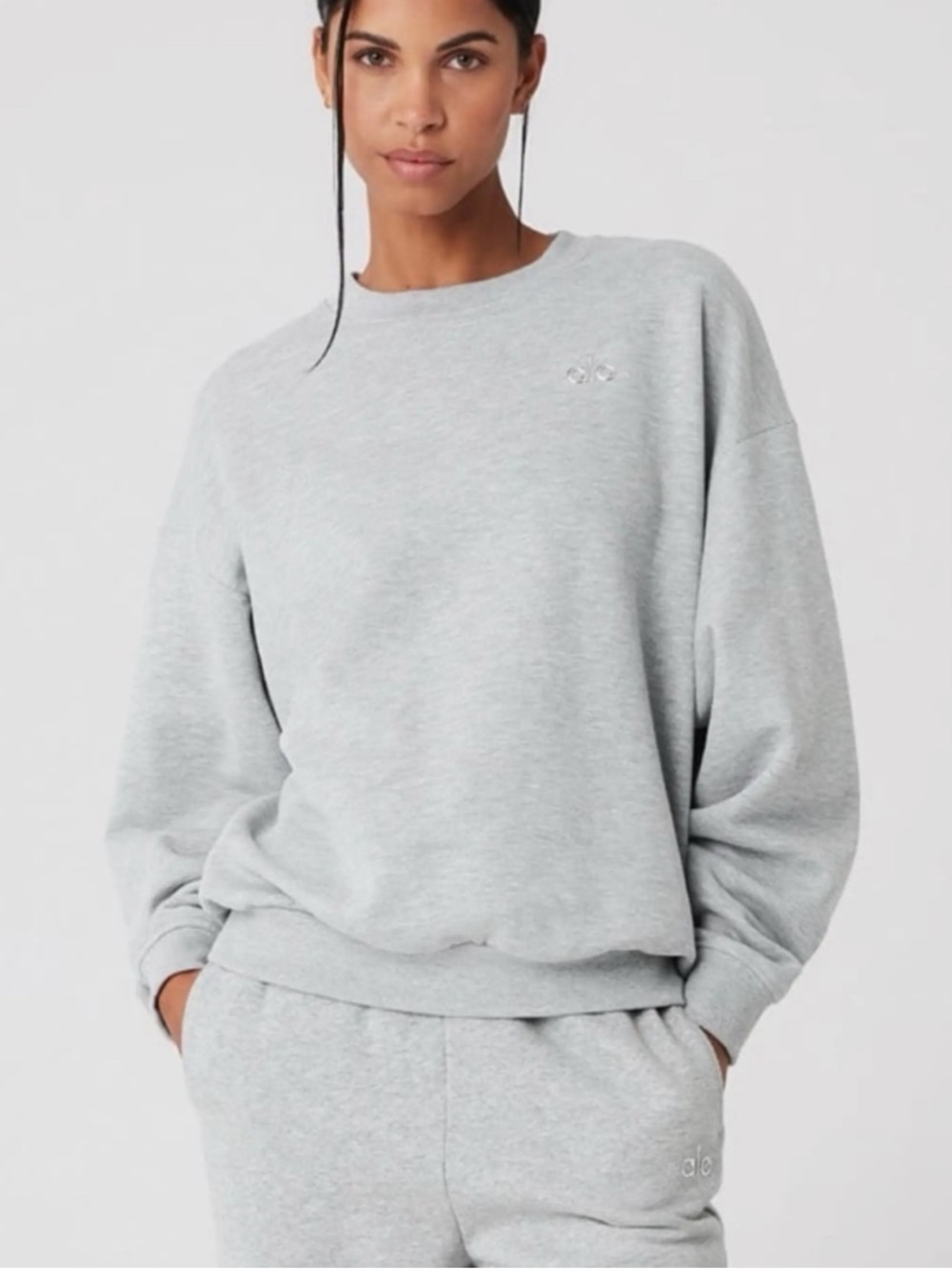 ALO Light Gray Women's Crewneck Sweatshirt